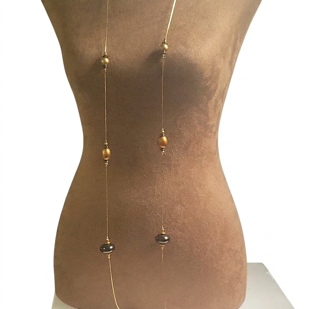 Vintage Gold Tone Long Beaded Strand Necklace One Size Whimsigoth